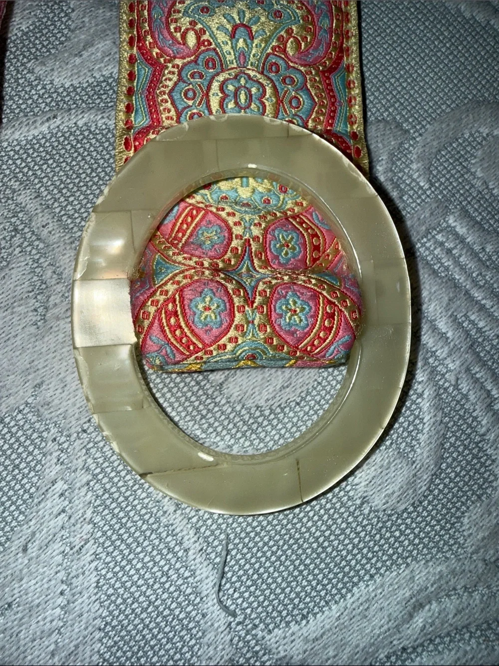 Embroidered Floral Jacquard Belt in Yellow and Pink Reversible